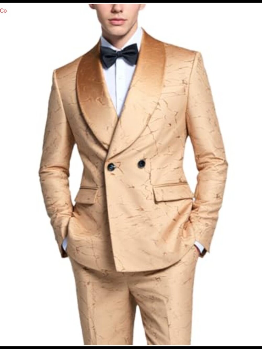 Men's Velvet Floral 2 Piece Suit Shawl Collar Tuxedo Set Slim Fit Wedding Party
